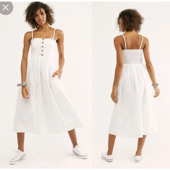 Free People Lilah Pleated Tube Dress White Midi Dress Size S - Picture 3 of 7